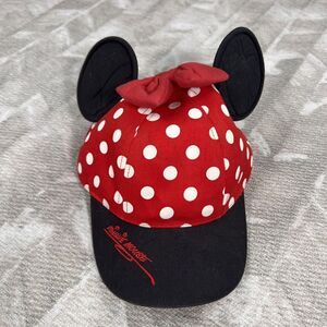 Minnie Mouse Polka Dot Baseball Cap Hat Ears‎ Disneyland Disney YOUTH Adjustable